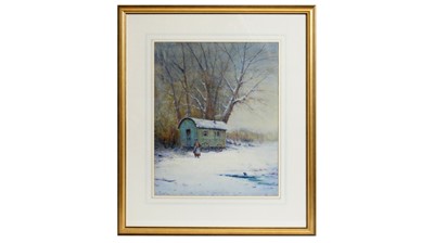Lot 1057 - William Baker - Snow Dusted Shepherd's Hut | watercolour