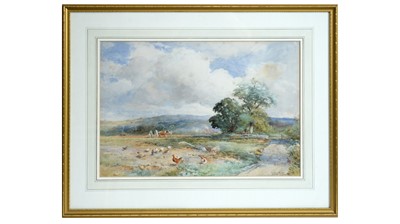 Lot 617 - David Bates - Farmstead with Horse Ploughs and Chickens | watercolour