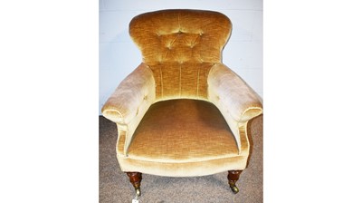 Lot 30 - A Victorian button-back armchair, with 'Cope & Collinson patent' castors