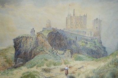 Lot 622 - Andrew James Sticks - A Stick Gatherer Approaching Bamburgh Castle | watercolour