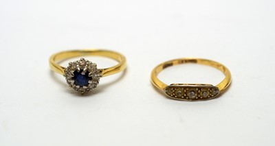 Lot 174 - A sapphire and diamond cluster ring and another ring