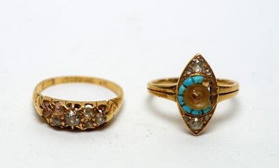 Lot 192 - Two rings on 18ct gold shanks.