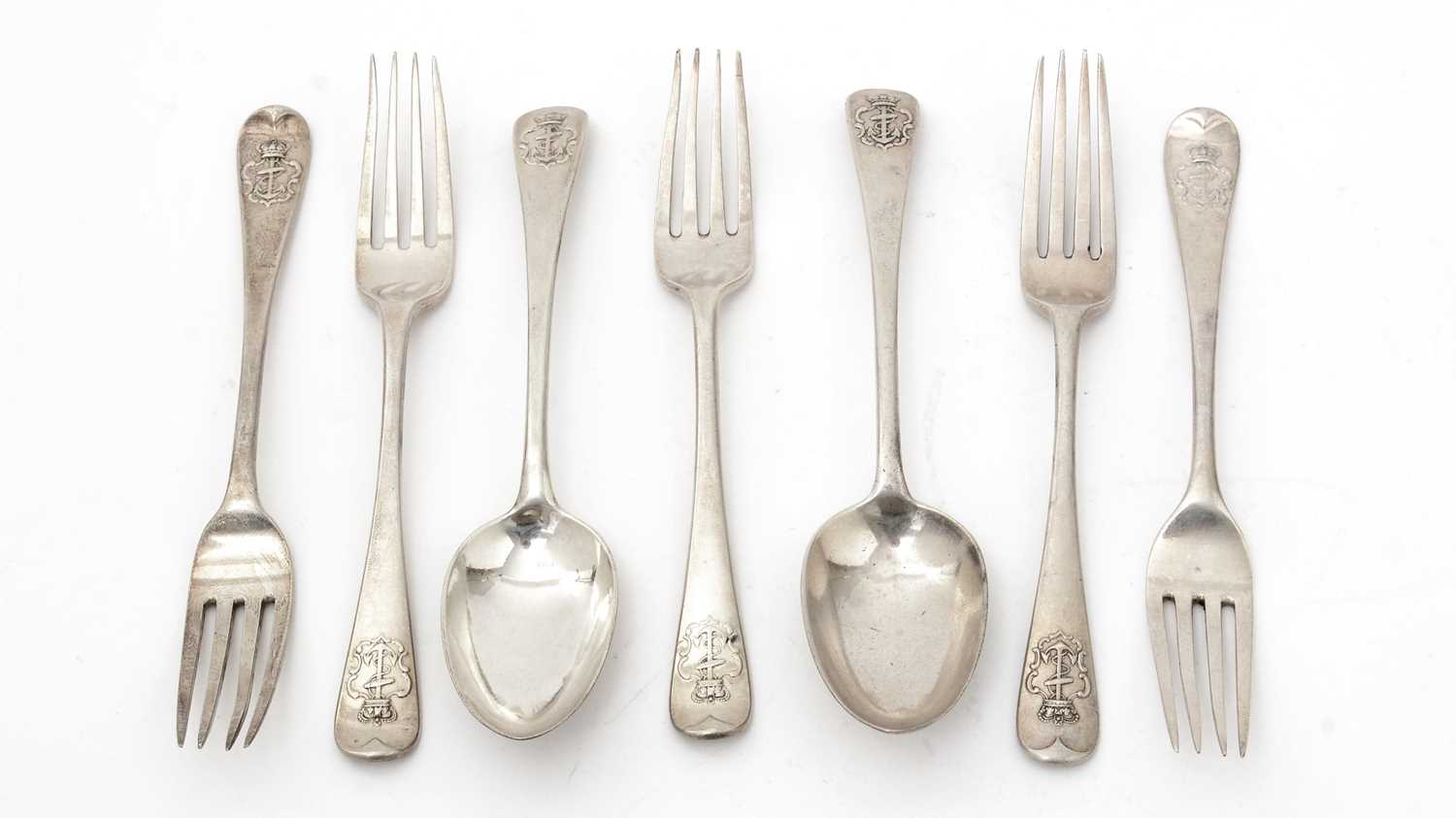 Lot 15 - Five Victorian dessert forks; and two dessert spoons.