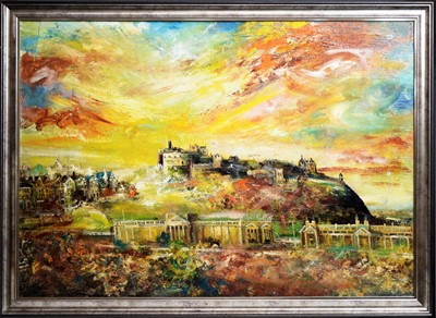 Lot 243 - Antoni Sulek - Sunset Edinburgh | oil