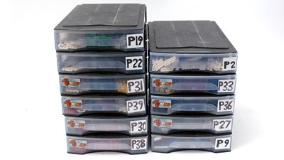 Lot 152 - Forty plastic stacking drawers containing organised small piece of LEGO.