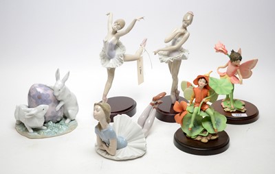 Lot 352 - Three Lladro figures of ballerinas; and other ceramic figures.