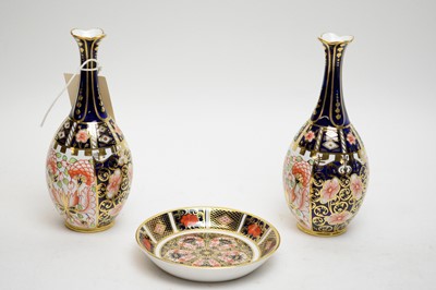 Lot 387 - A pair of Royal Crown Derby ‘Imari’ pattern solifleur vases