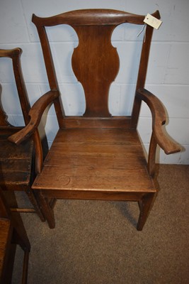 Lot 67 - Six matched rustic oak solid seat dining chairs.