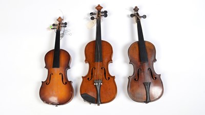Lot 483 - Three violins for restoration