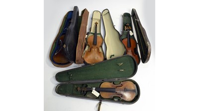 Lot 485 - Four violins for restoration