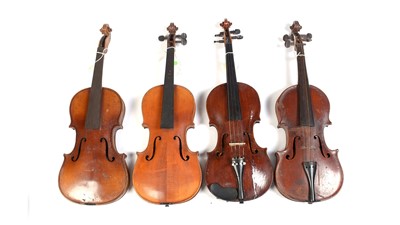 Lot 486 - Four violins for restoration