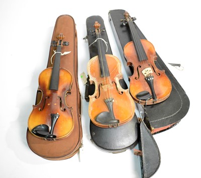 Lot 487 - Three violins for restoration