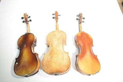 Lot 487 - Three violins for restoration