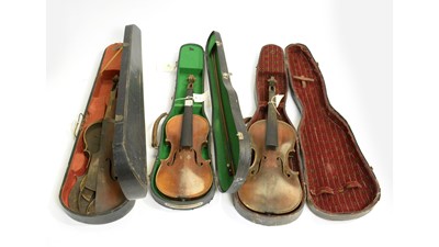 Lot 488 - Three Violins for restoration