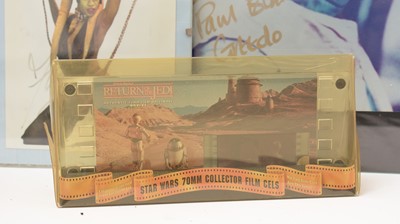 Lot 276 - Star Wars signatures; and a 70mm Collector Film in display stand.