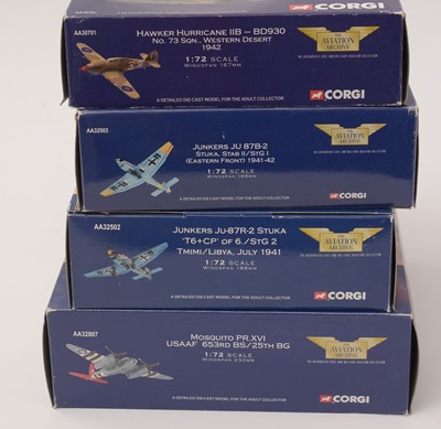 Lot 25 - Corgi World War II Europe and Africa Series diecast model fighter planes.