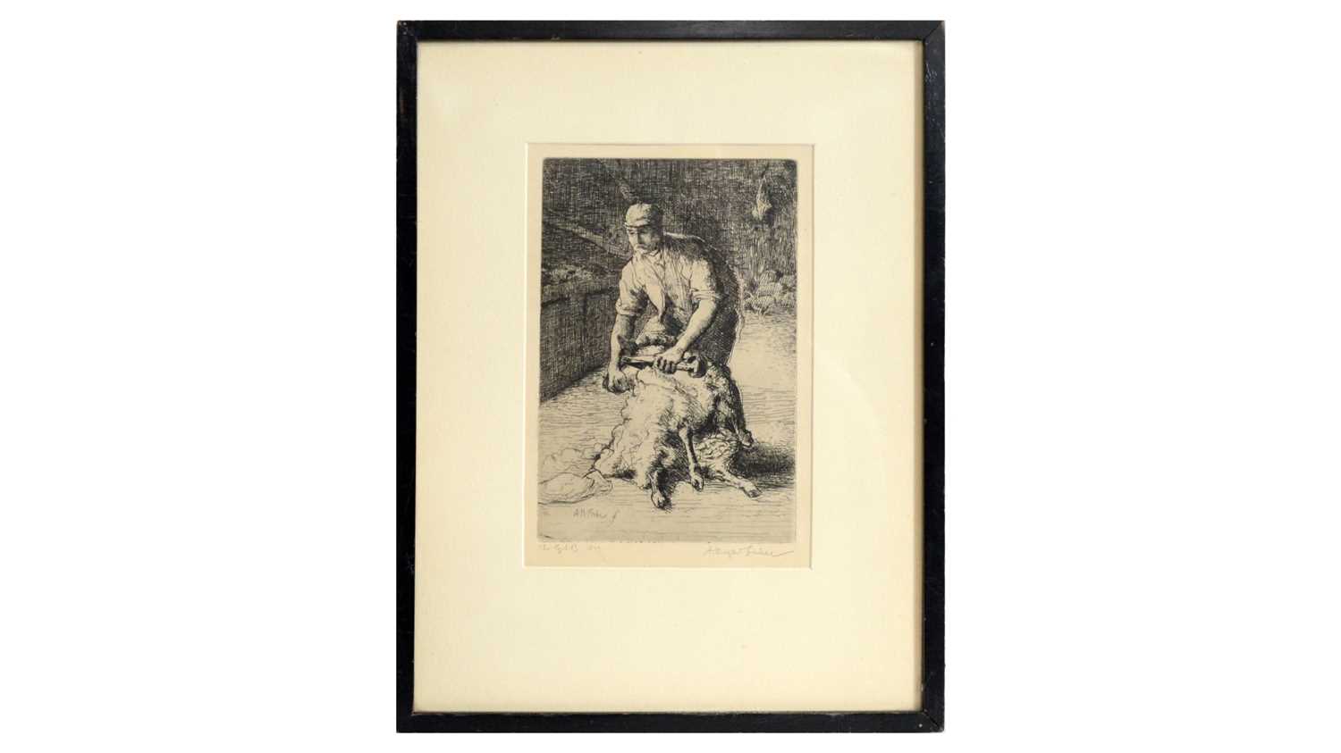 Lot 577 - Alfred Hugh Fisher - Sheep Shearing (1899) | etching