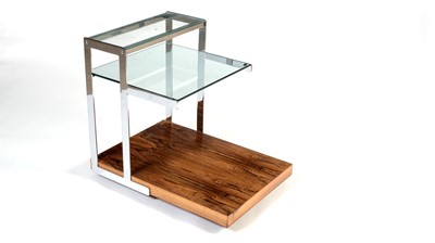 Lot 798 - Richard Young for Merrow Associates: a retro rosewood, glass and chrome display stand