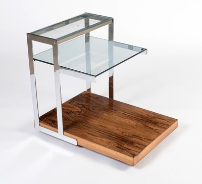 Lot 798 - Richard Young for Merrow Associates: a retro rosewood, glass and chrome display stand