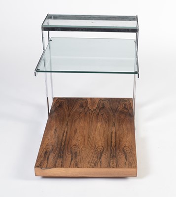 Lot 798 - Richard Young for Merrow Associates: a retro rosewood, glass and chrome display stand