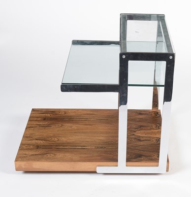 Lot 798 - Richard Young for Merrow Associates: a retro rosewood, glass and chrome display stand