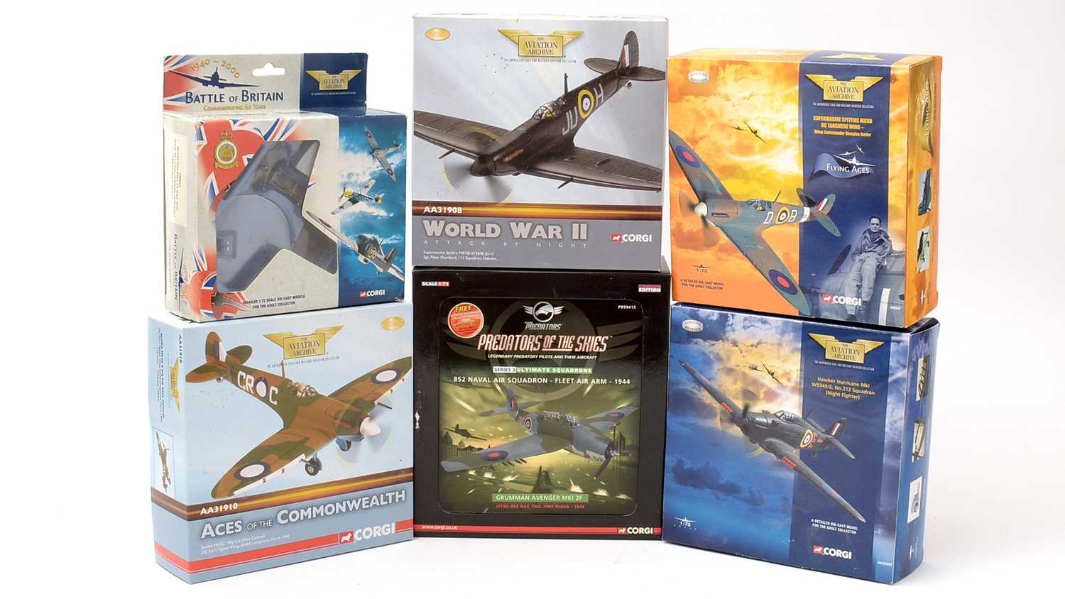 Lot 23 - A selection of six Corgi Aviation Archive 1.72 scale die cast model planes