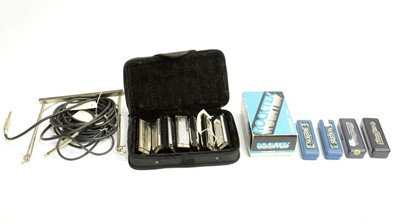 Lot 611 - Rocktek Chorus pedal ,harmonicas leads and stands.