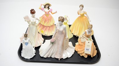 Lot 324 - Five Royal Doulton ceramic figures of ladies, ‘Denise’, ‘Susan’ and others; three Coalport figures.
