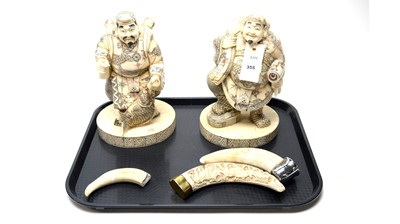 Lot 355 - A pair of 20th Century Japanese carved bone figures; and other items