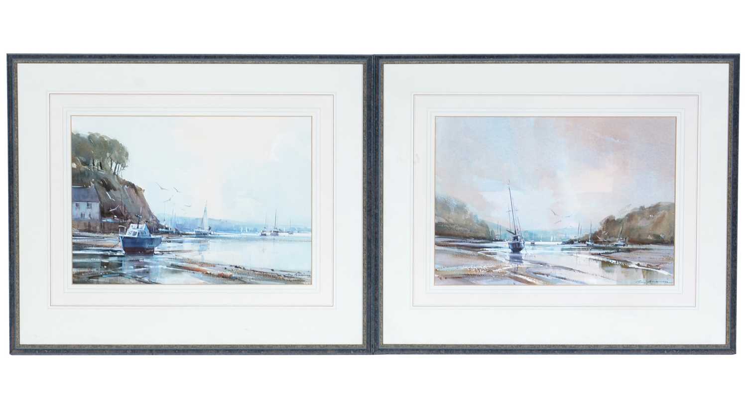 Lot 742 - Ray Balkwill - Fishing Boats at Low Tide; a pair of views | watercolour
