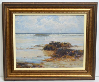 Lot 777 - Lester Sutcliffe - Sand, Sea, and Gulls in the Gloaming | oil