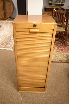 Lot 46 - Attributed to Durrant: a vintage mahogany veneered office stationery cabinet with tambour front.