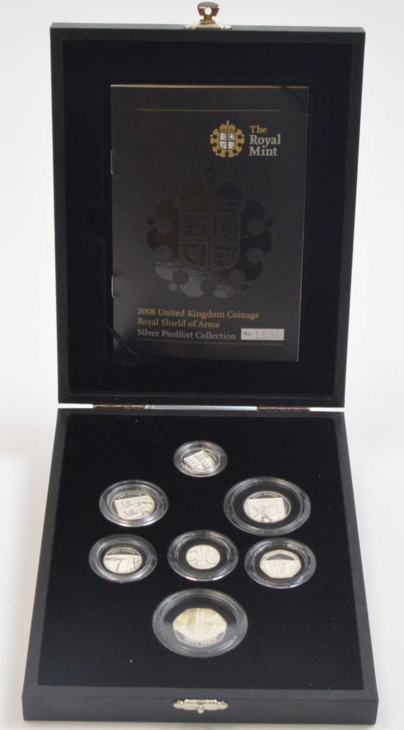 Lot 827 - Royal Mint United Kingdom: 2008 Royal Shield of Arms silver Piedfort collection.