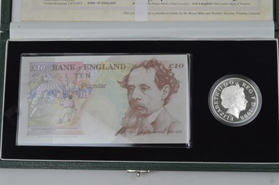 Lot 841 - Bank of England and Royal Mint: Ten Pounds note and Silver Crown Set