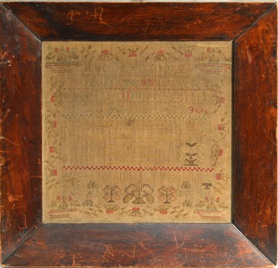 Lot 255 - A Victorian needlework sampler by Martha Allison, aged 12 years, 1842