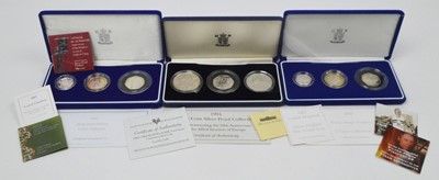 Lot 100 - Royal Mint United Kingdom: silver three 3-coin sets