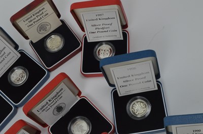 Lot 860 - Royal Mint United Kingdom: A collection of £1 silver Proof coins
