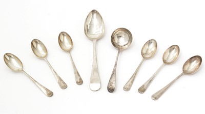 Lot 14 - A set of six Elizabeth II silver large teaspoons; sauce ladle; and tablespoon.