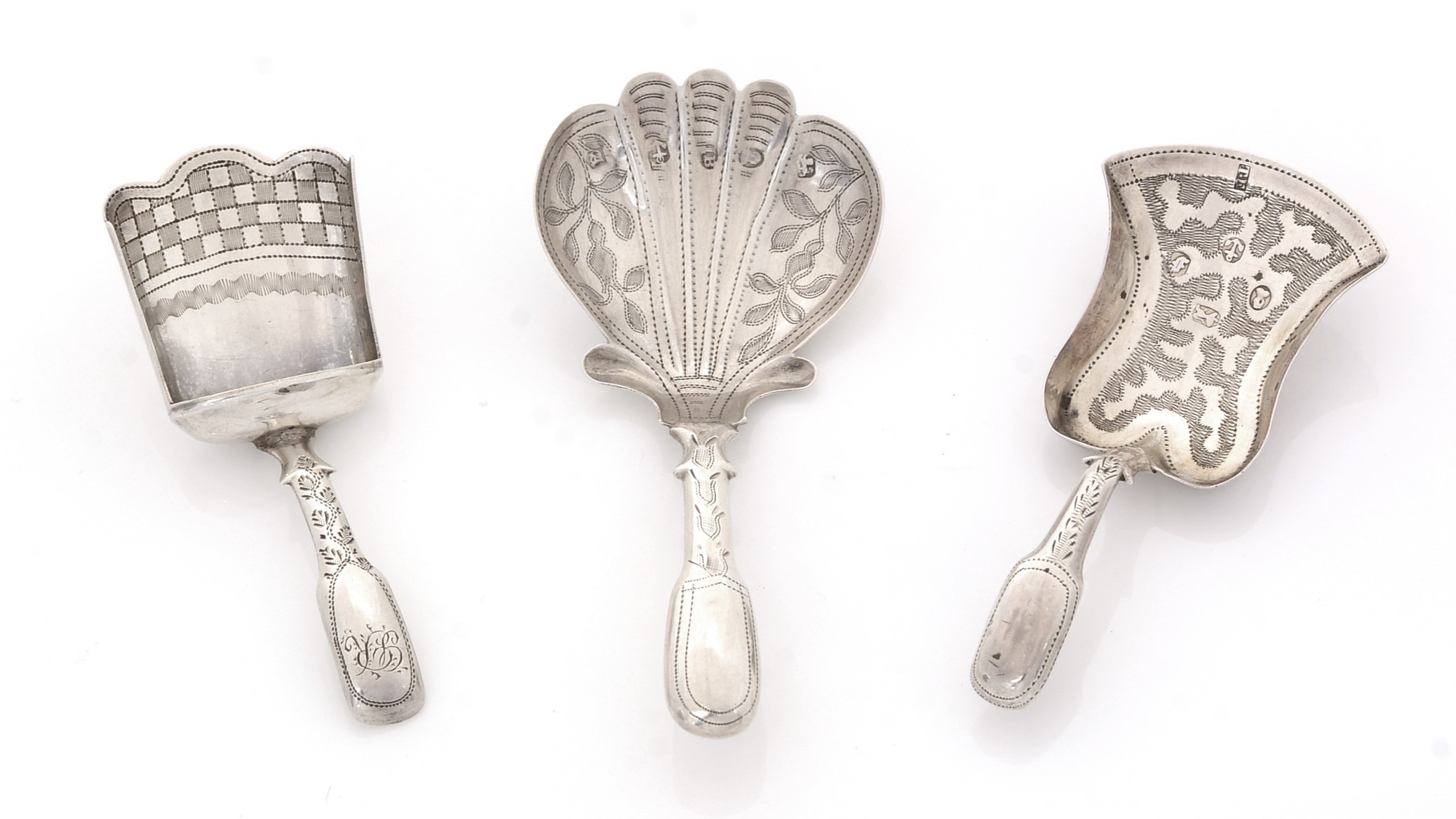 Three silver caddy spoons,