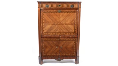 Lot 21 - A French late 18th century inlaid walnut secretaire a abattant