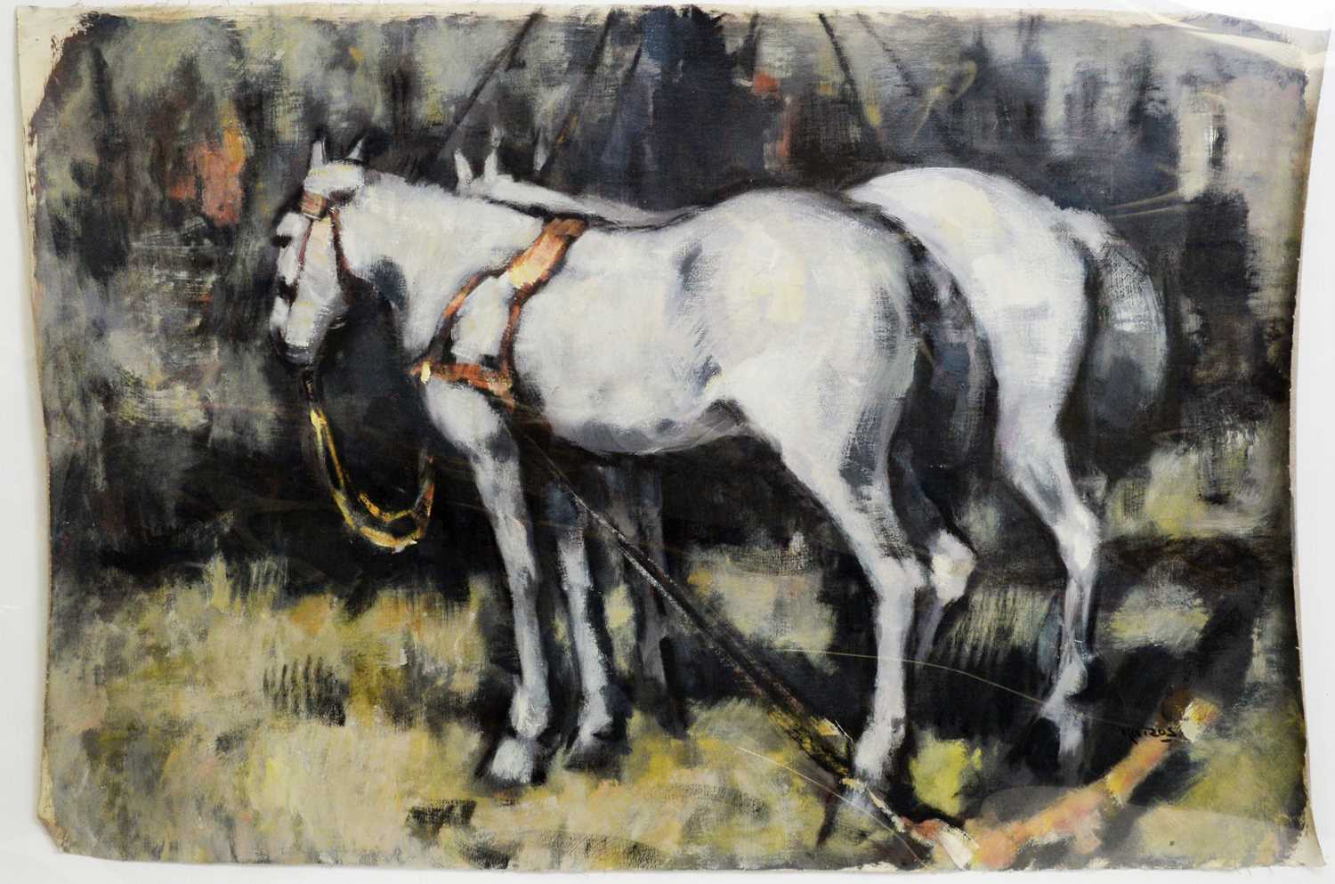 Lot 789 - Karos - A Study of Two Grey Horses | oil
