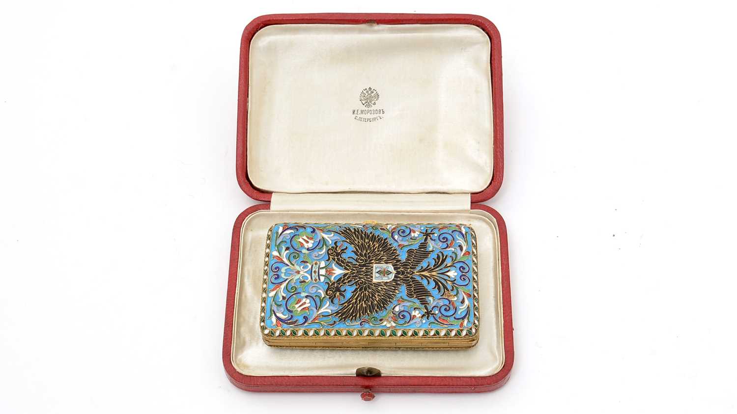 Lot 388 - An early 20th Century Russian silver-gilt and cloisonne enamelled cigarette case.