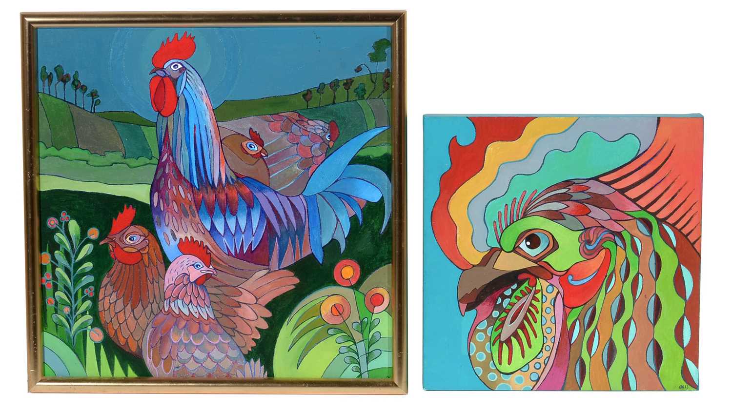 Lot 101 - Contemporary British - A Rooster and His Birds, and Study of a Hen | acrylic on canvas