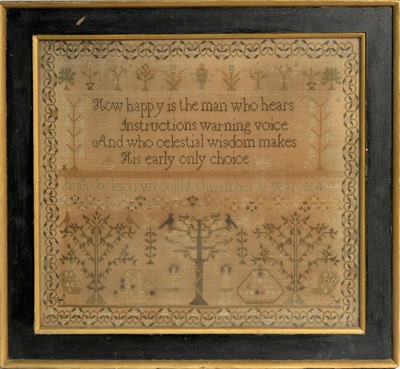 Lot 239 - An early George IV needlework sampler by Sarah Jackson, [who] 'wrought this in her 12 year 1824'