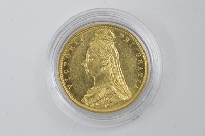 Lot 929 - Queen Victoria gold half sovereign, 1887, Jubilee bust and high shield back.