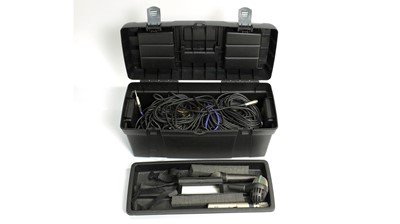 Lot 619 - Five microphones and cables in case