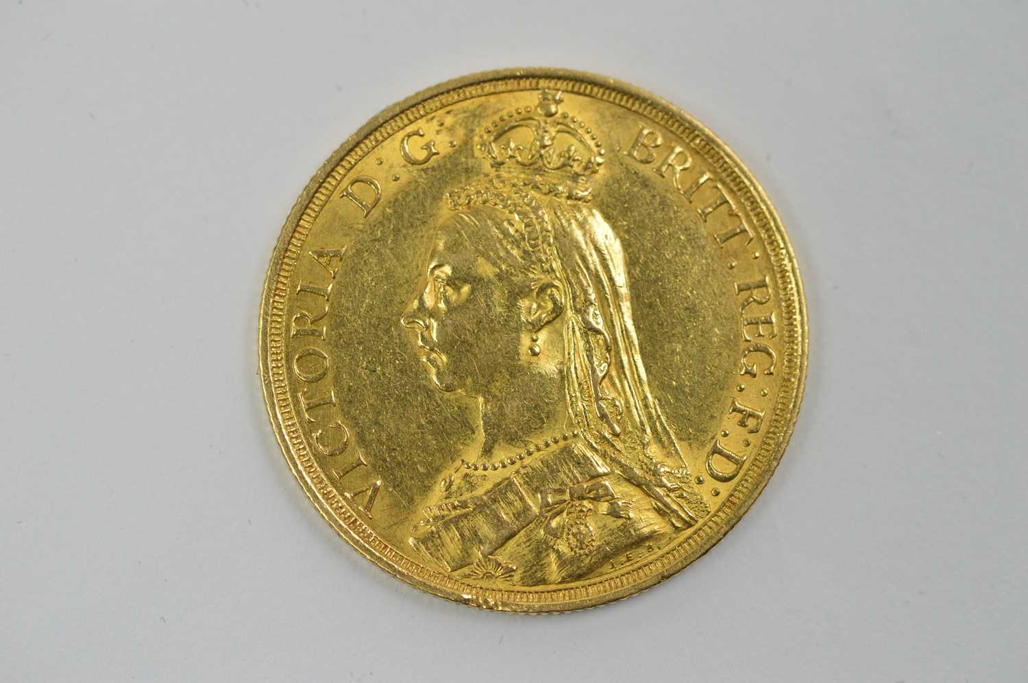 Lot 948 - Queen Victoria gold Two Pounds, 1887, Jubilee bust and St George reverse.