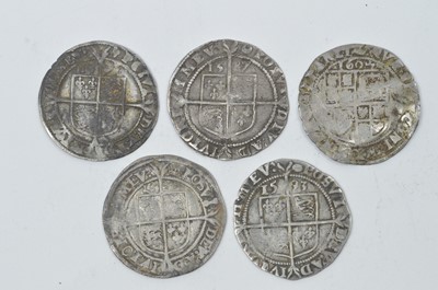 Lot 890 - United Kingdom: five Queen Elizabeth I hammered silver sixpences