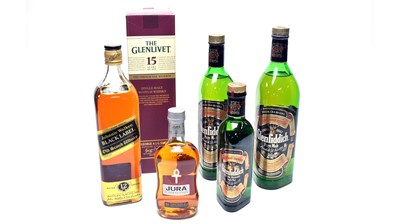 Lot 279 - The Glenlivet Single Malt Scotch Whisky 15 Years Old; and five other bottles of whisky