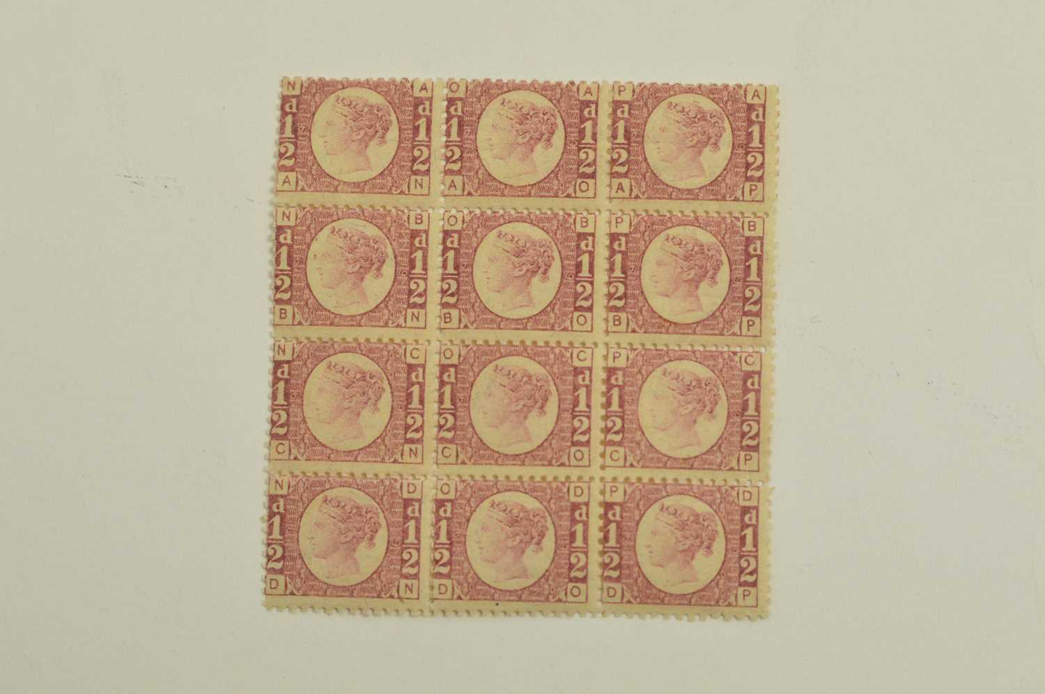 Lot 794 - GB QV 1870 1/2d. rose-red block of twelve